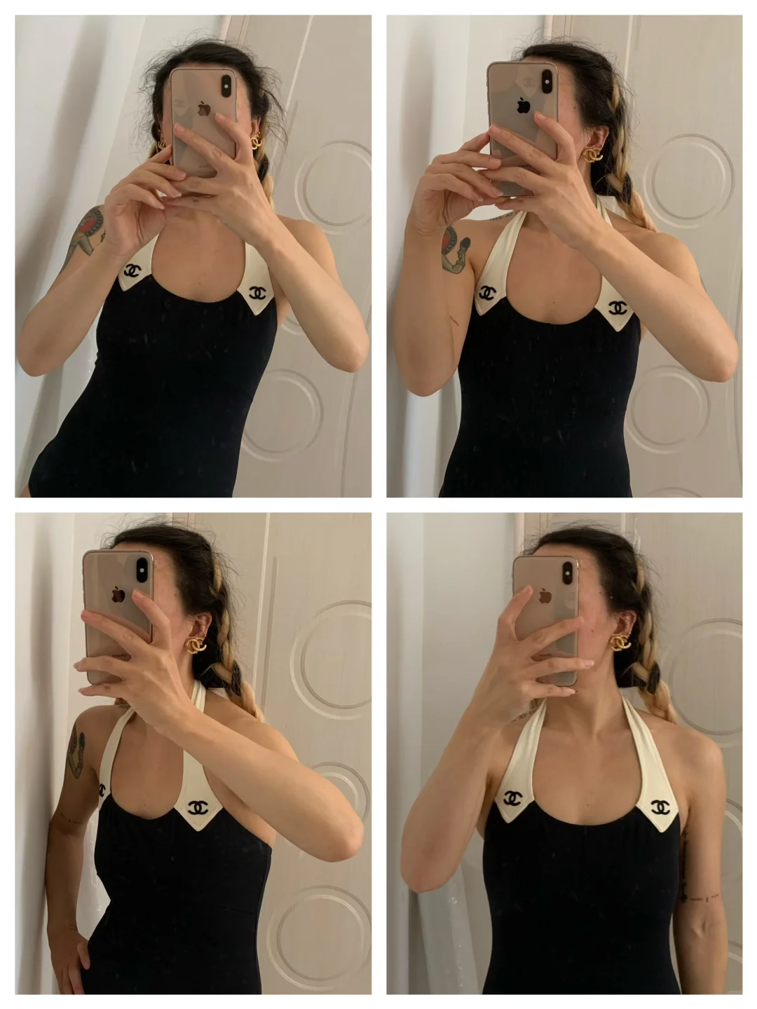 CHANEL中古95年海报明星款双C挂脖连体泳衣