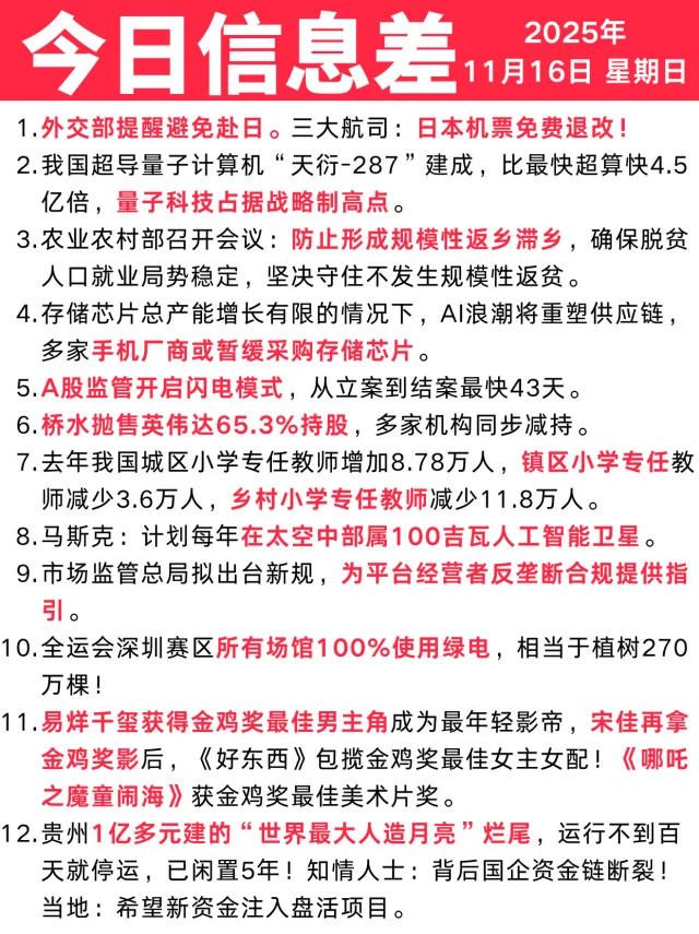 今日信息差｜11🈷️ 16 日