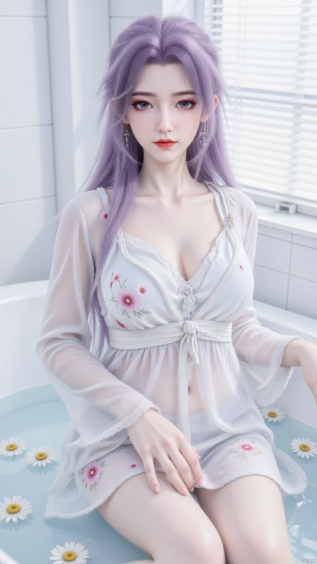 紫系女神6.1｜云霄仙子白色碎花浴袍