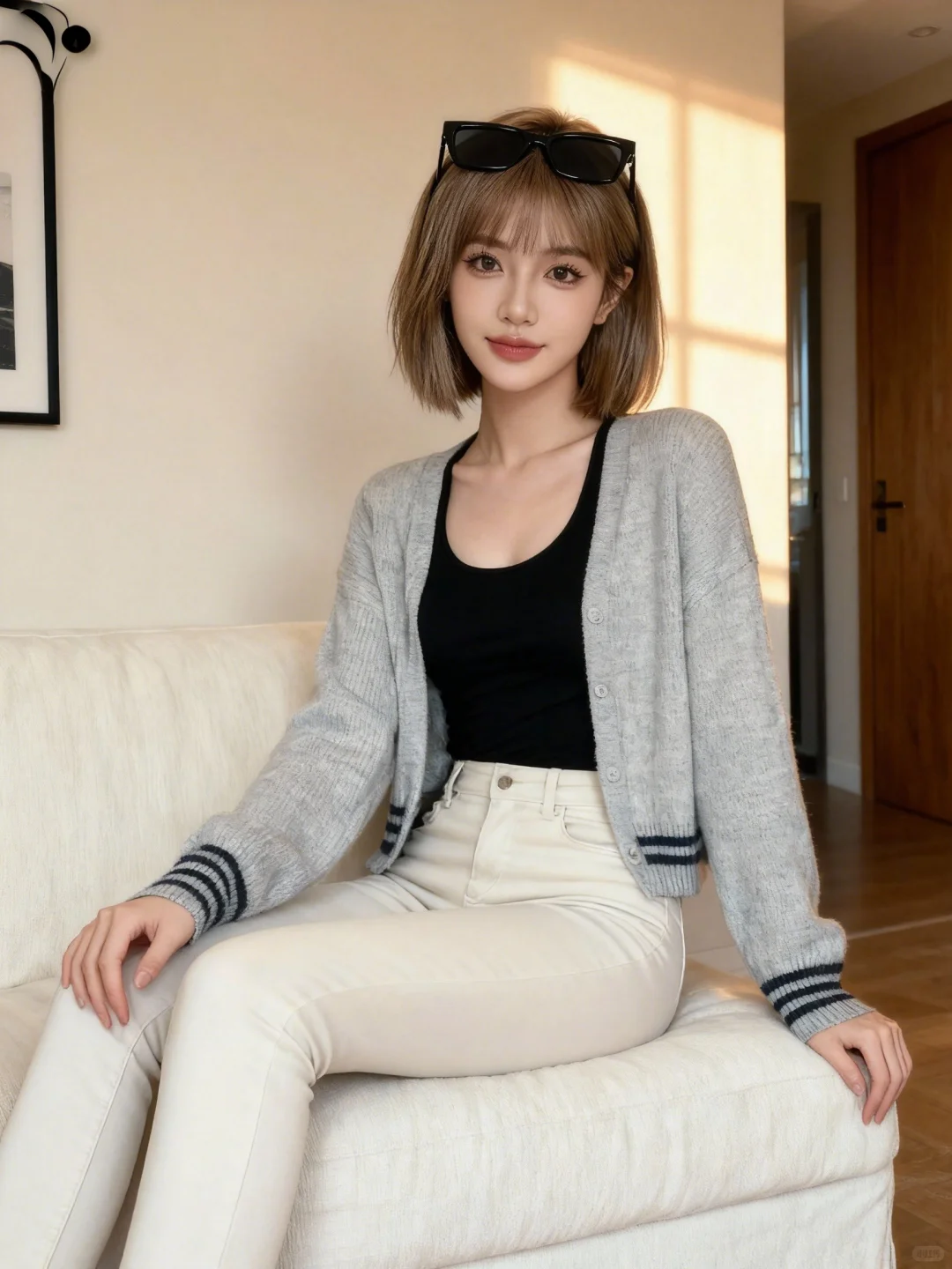 创意图片｜灰色开衫这样搭配显年轻