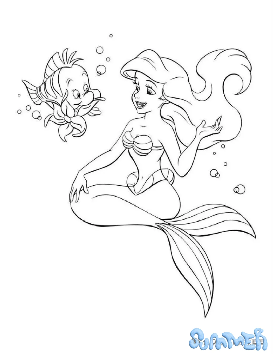 美人鱼简笔画手绘线稿图