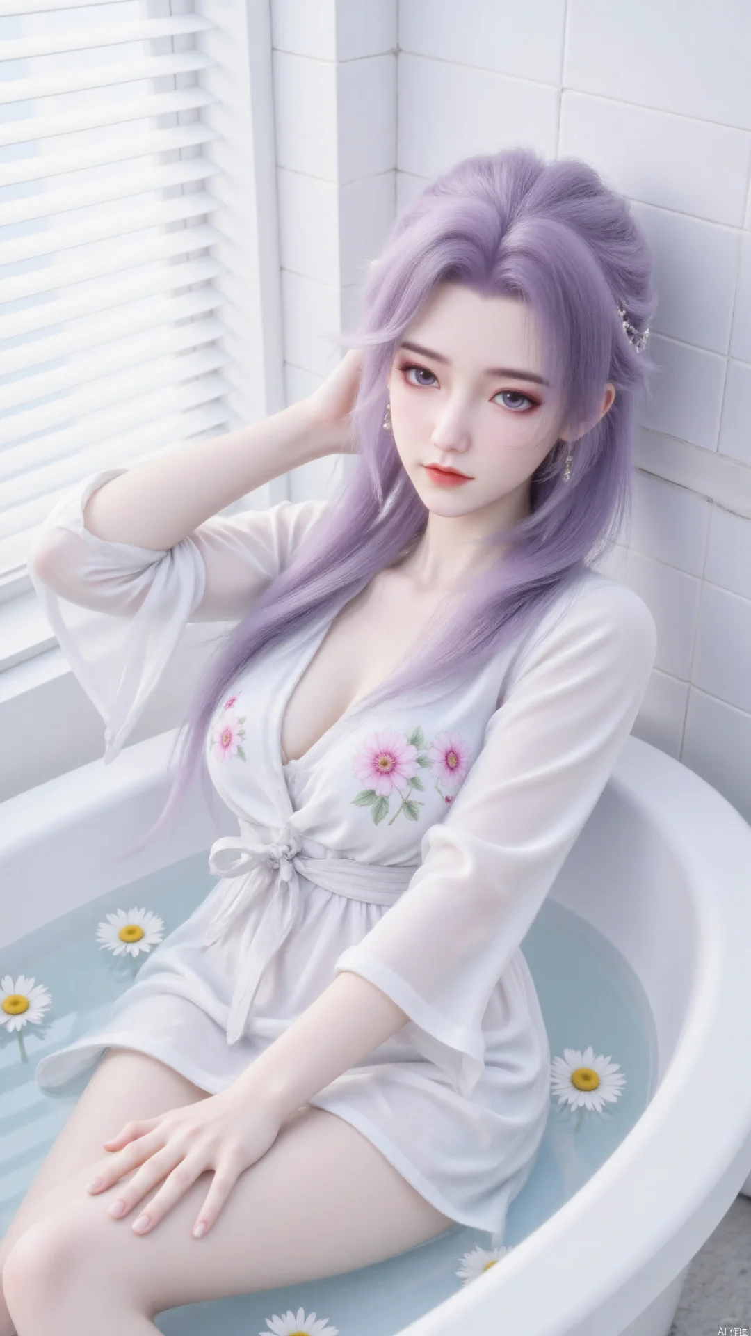 紫系女神6.1｜云霄仙子白色碎花浴袍