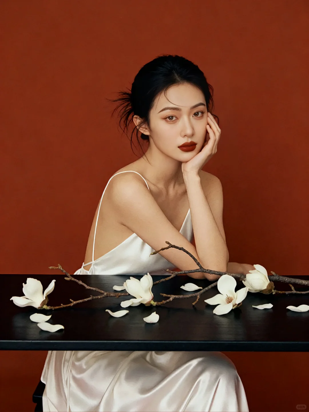 缎面裙与玉兰花的优雅碰撞🤍AI生成‼️