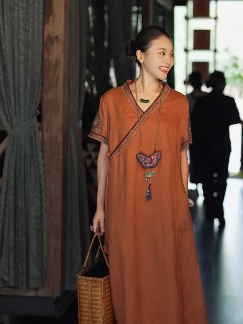 终于找到！会呼吸的100%亚麻旗袍裙啦🌼