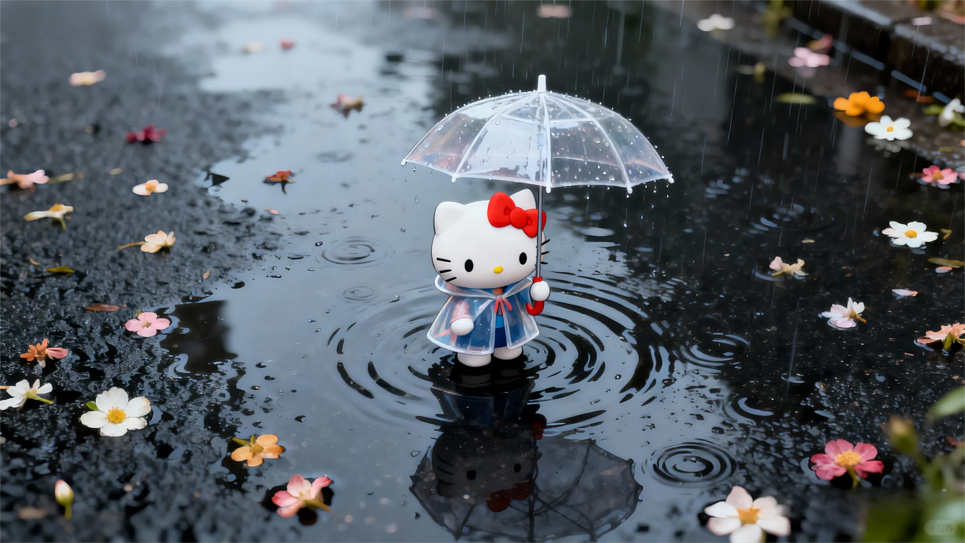 超清4k电脑壁纸丨雨中的HelloKitty