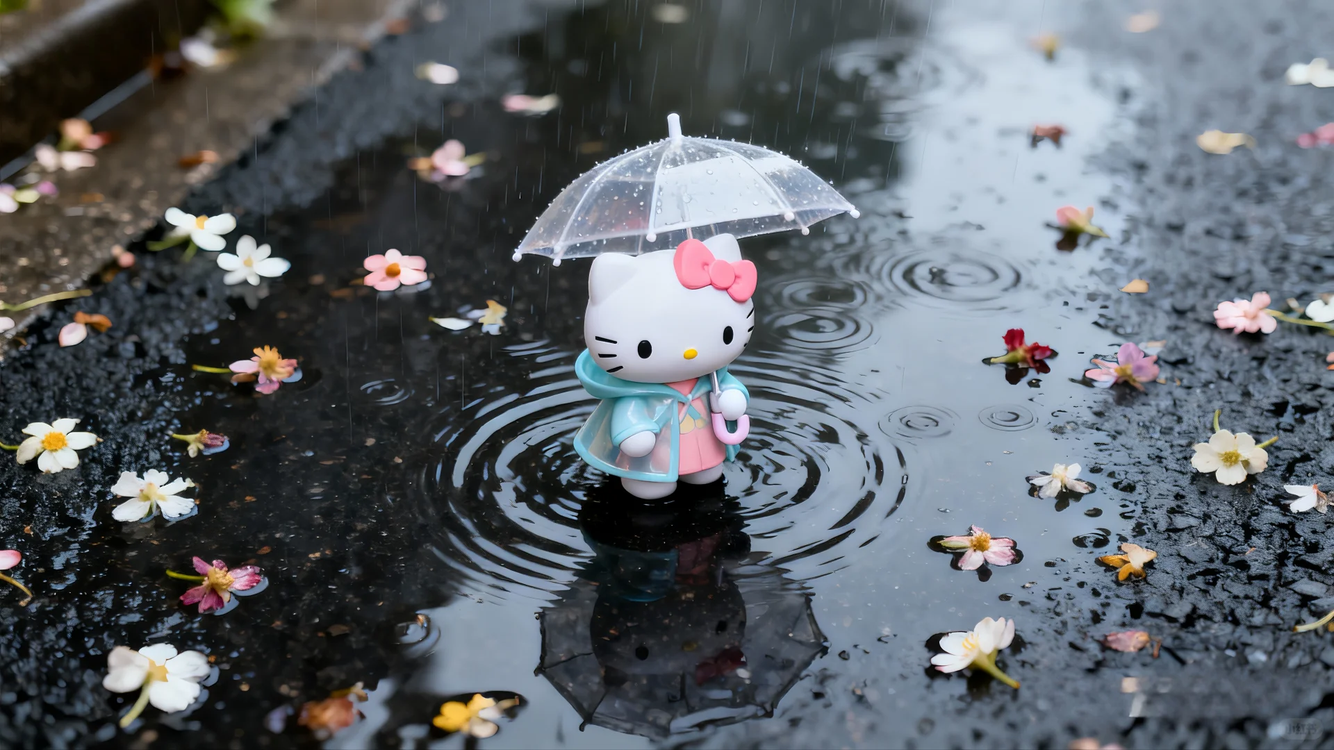 超清4k电脑壁纸丨雨中的HelloKitty