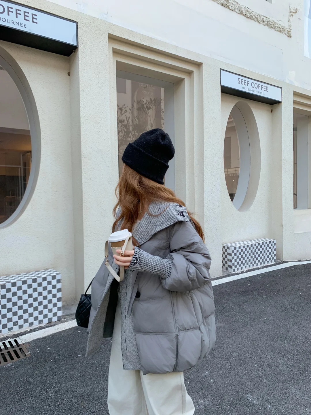 韩系氛围感穿搭｜针织拼接羽绒服ootd