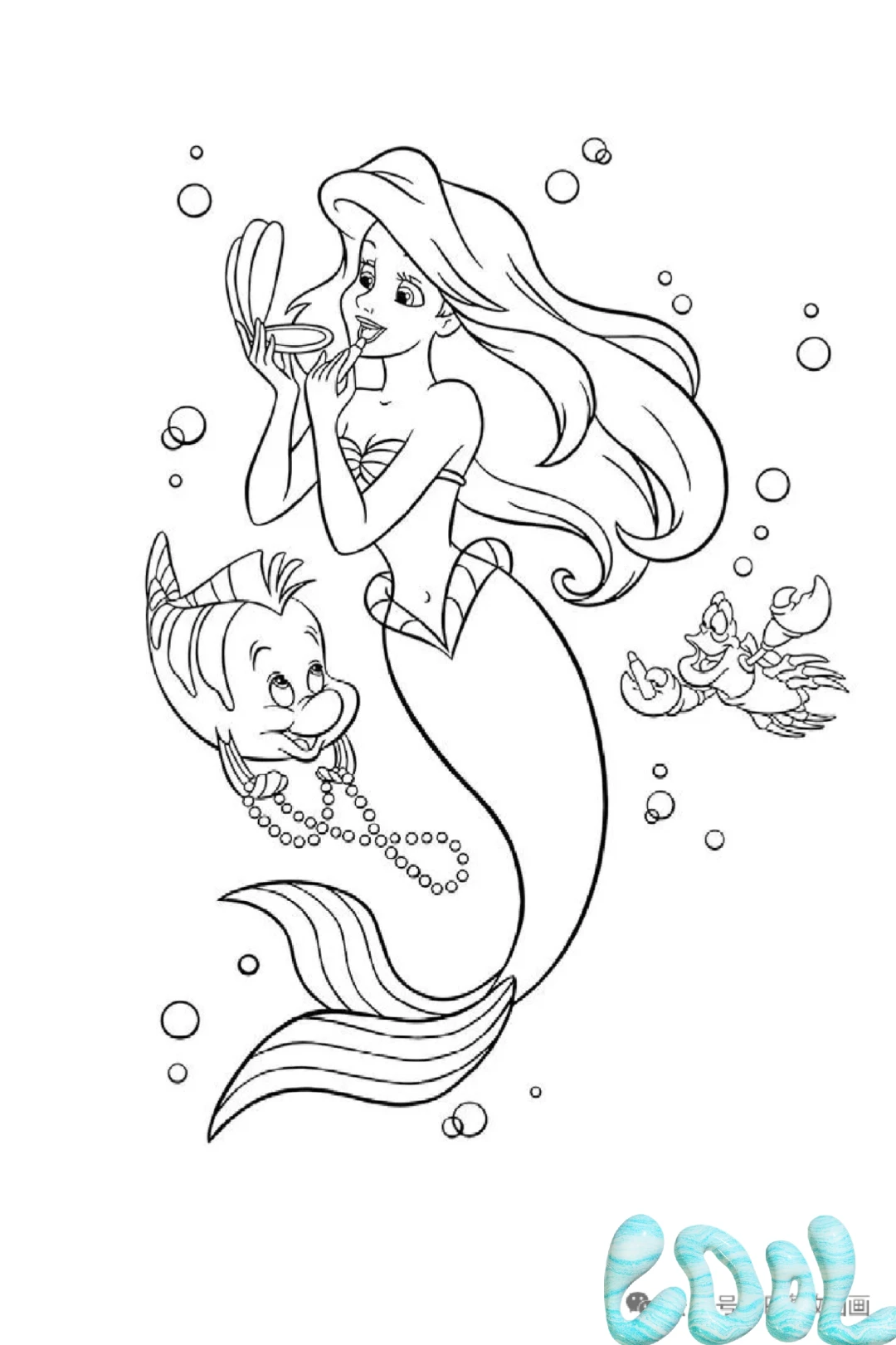 美人鱼简笔画手绘线稿图