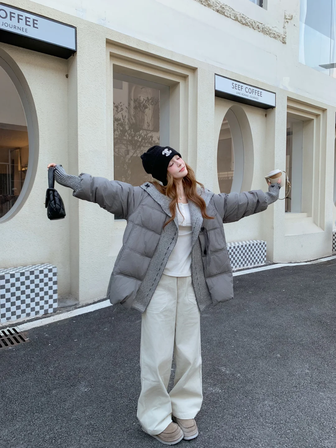 韩系氛围感穿搭｜针织拼接羽绒服ootd