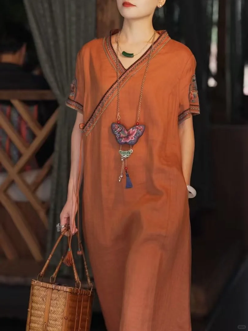 终于找到！会呼吸的100%亚麻旗袍裙啦🌼