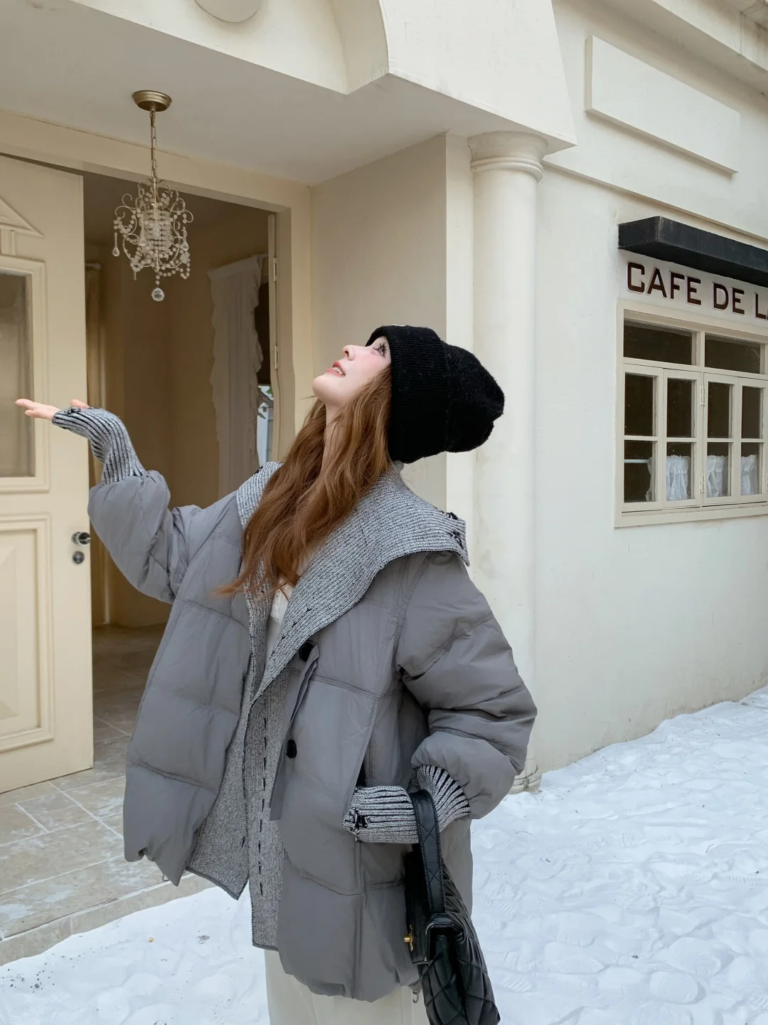韩系氛围感穿搭｜针织拼接羽绒服ootd