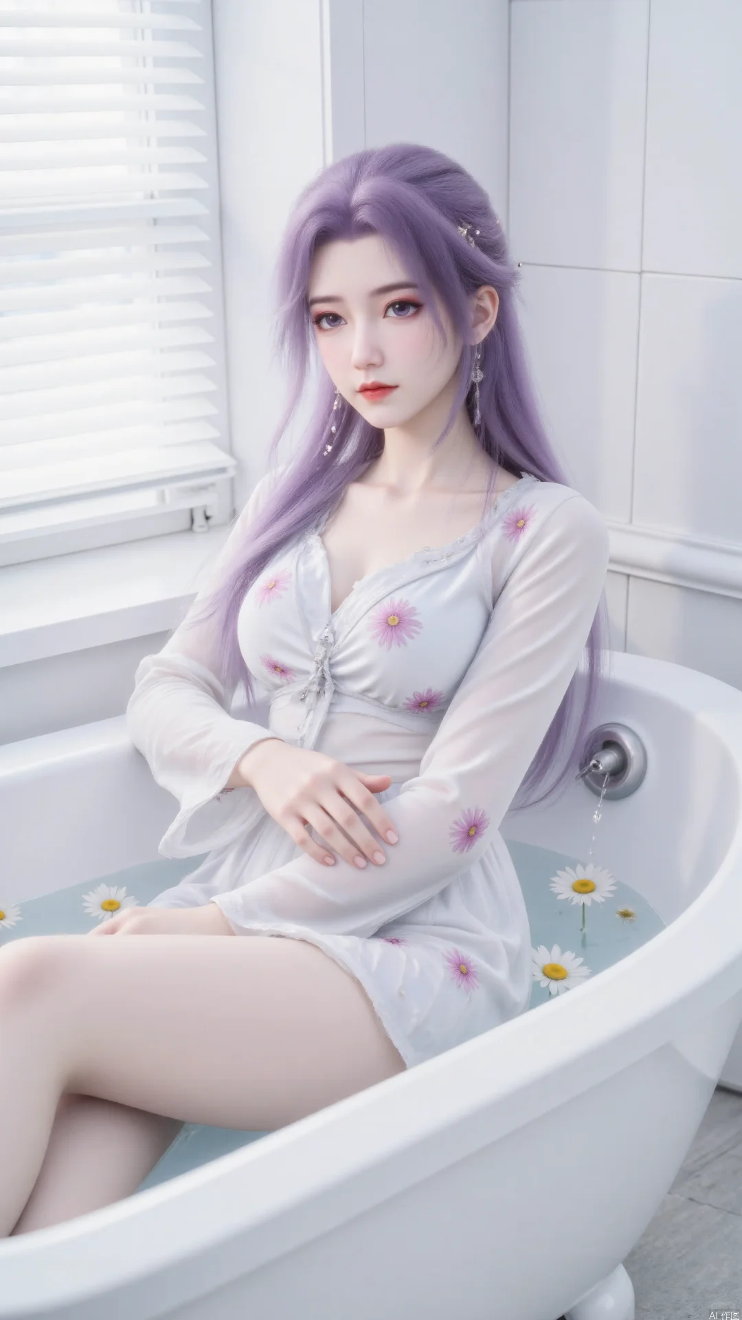 紫系女神6.1｜云霄仙子白色碎花浴袍