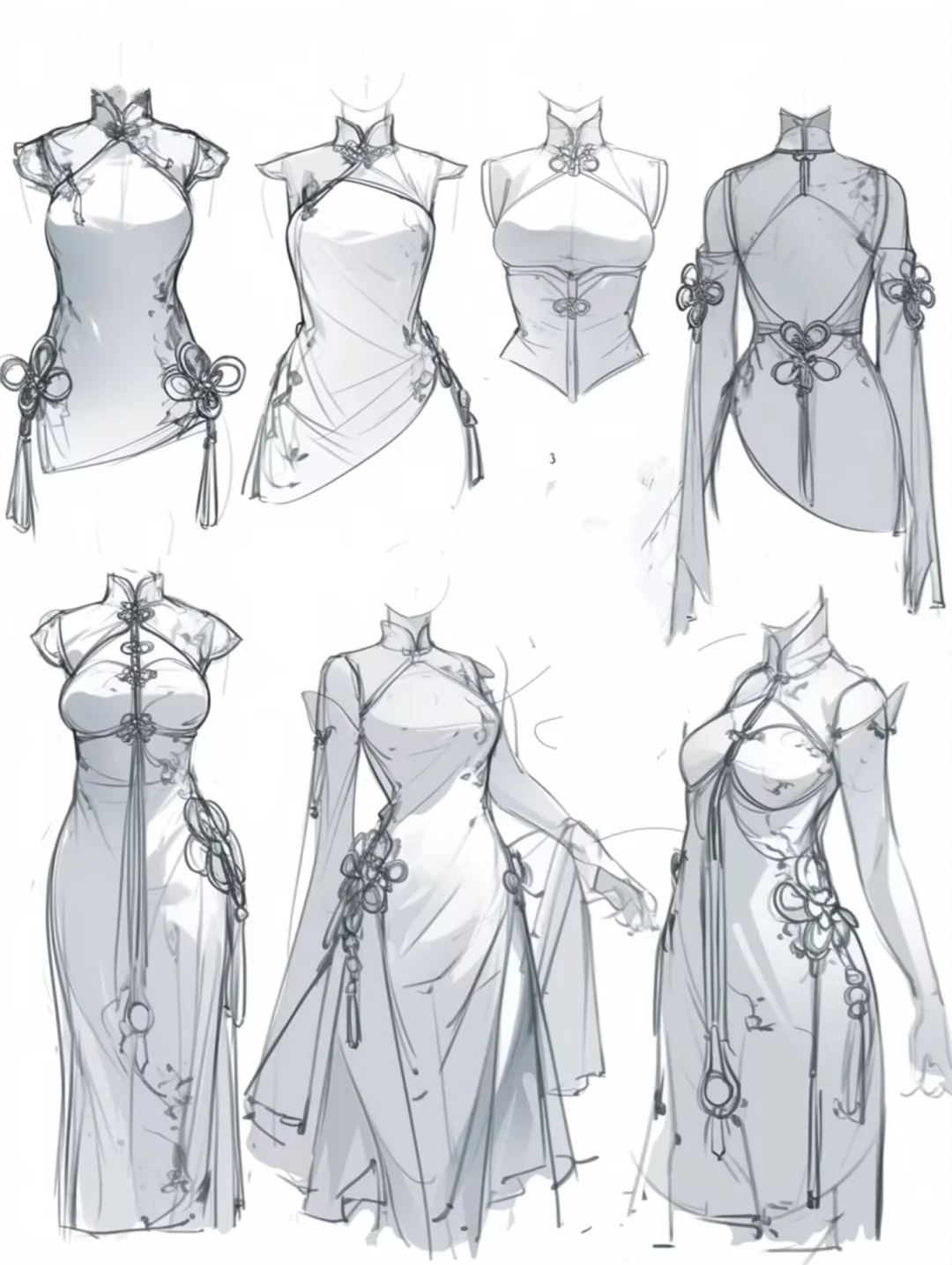 手绘服装效果图|新中式风格