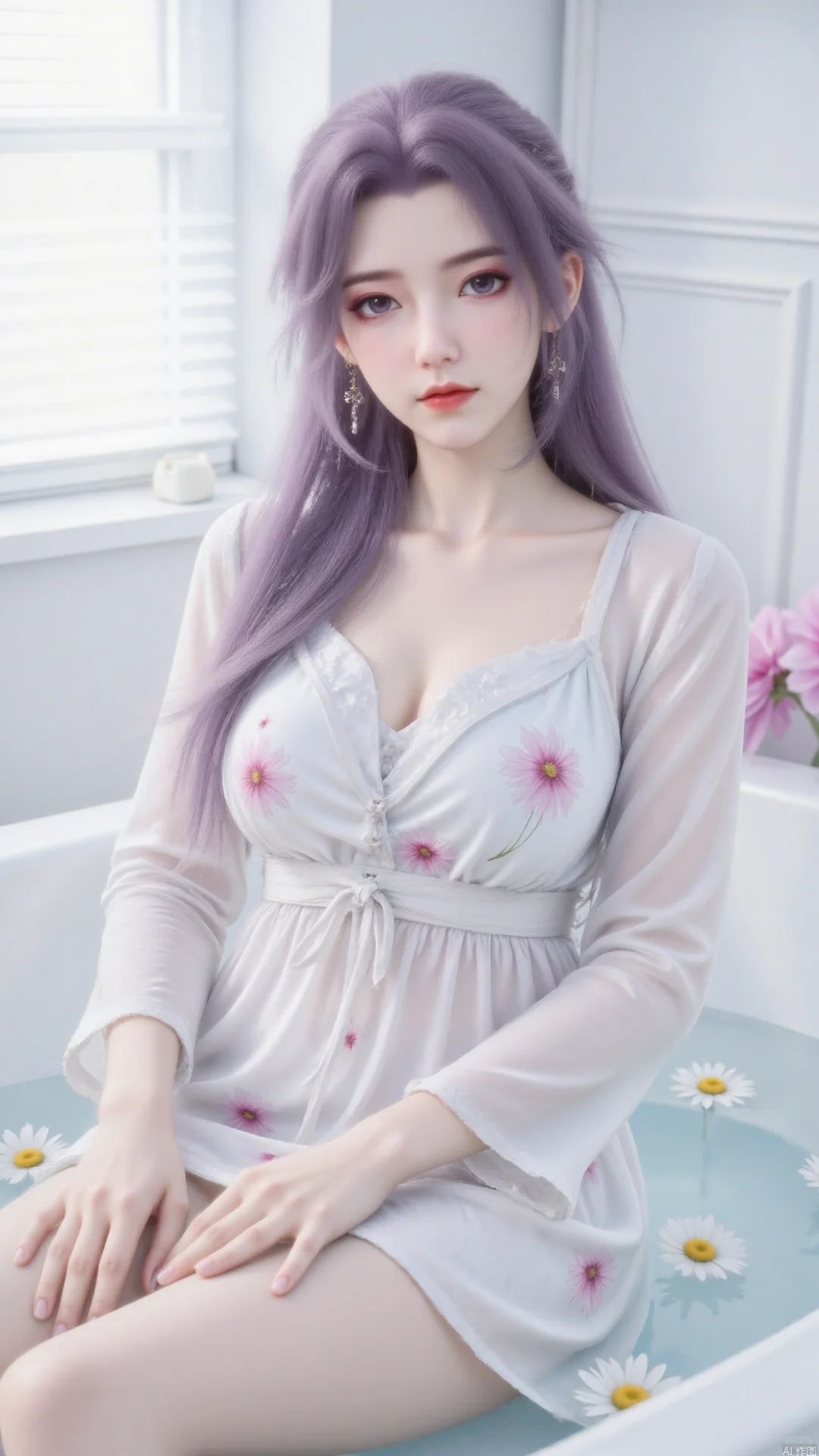 紫系女神6.1｜云霄仙子白色碎花浴袍