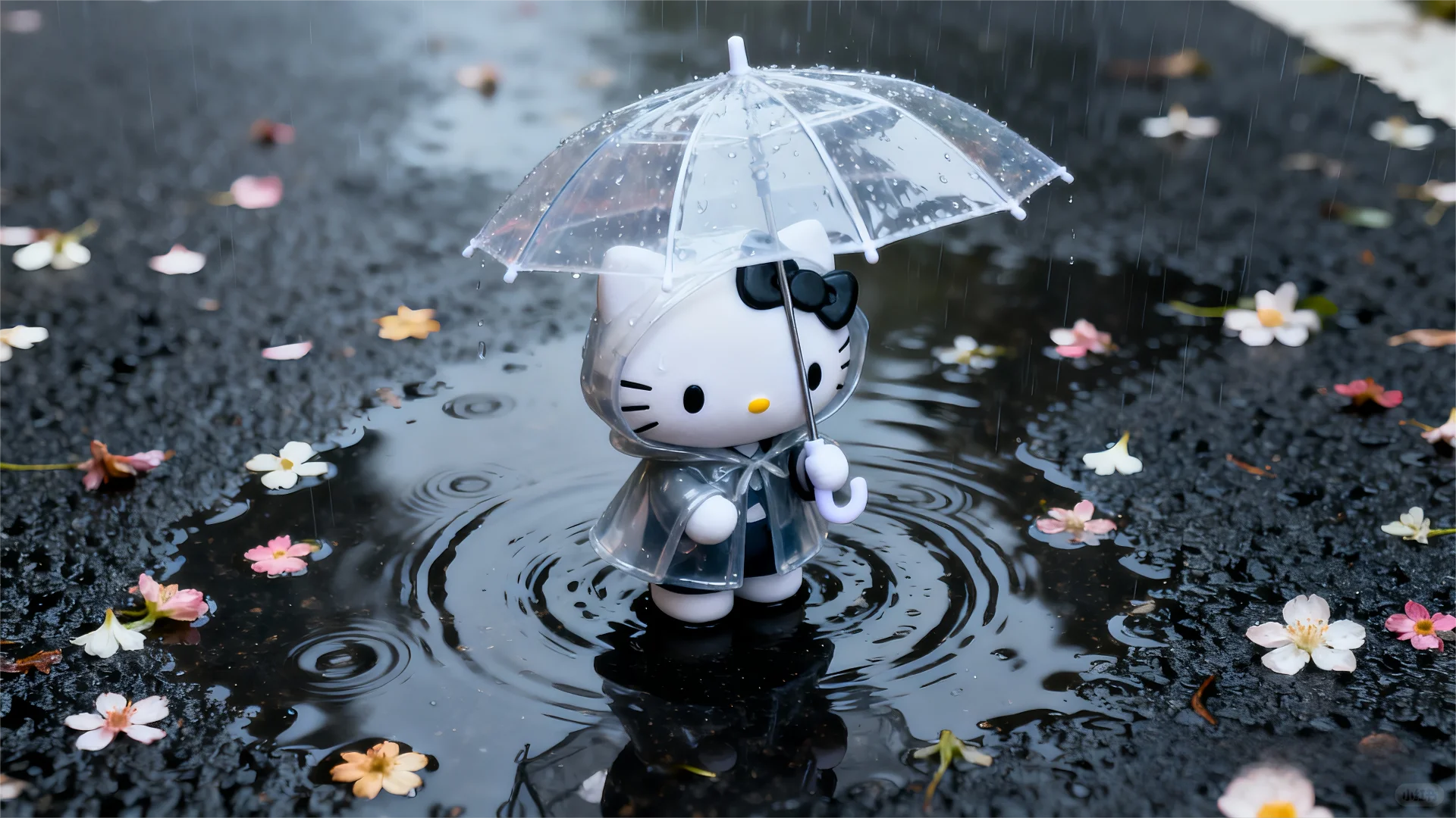 超清4k电脑壁纸丨雨中的HelloKitty