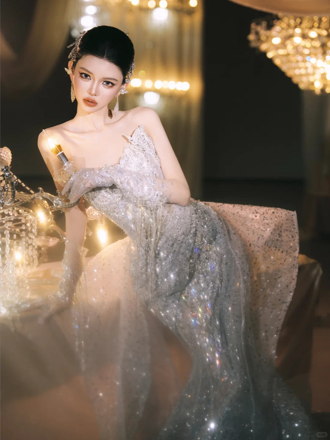 女明星feel❕这条仙奢满钻的腰臀比裙无敌了