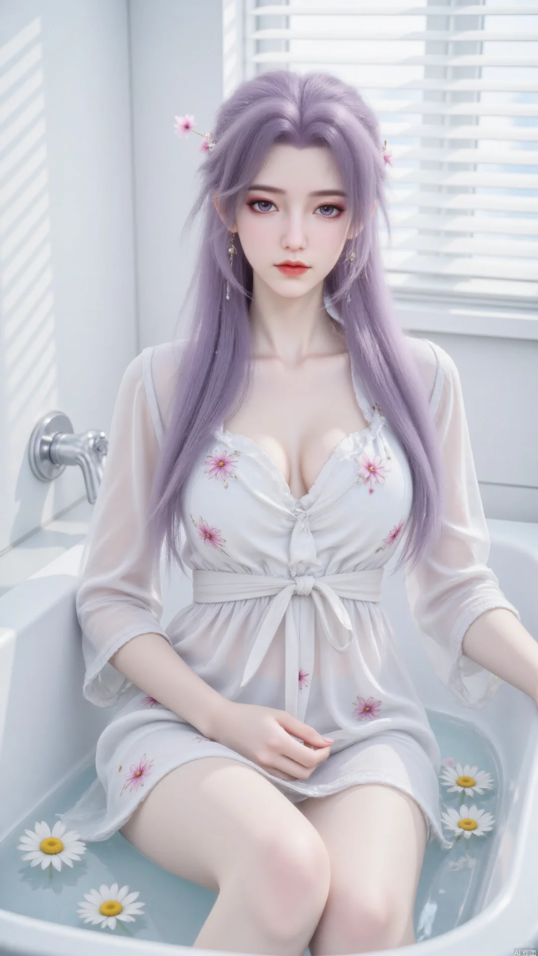 紫系女神6.1｜云霄仙子白色碎花浴袍