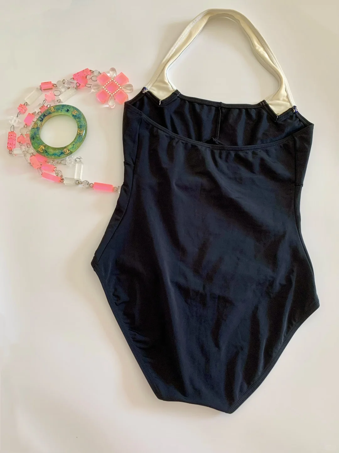 CHANEL中古95年海报明星款双C挂脖连体泳衣