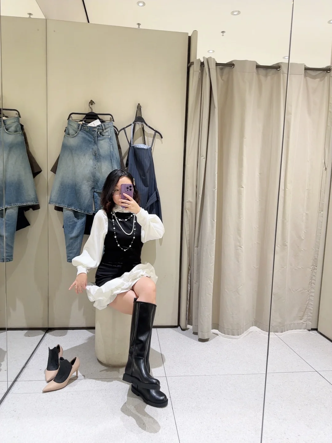 敢实况无修的白衬衫，搭配ZARA裙子不要泰美