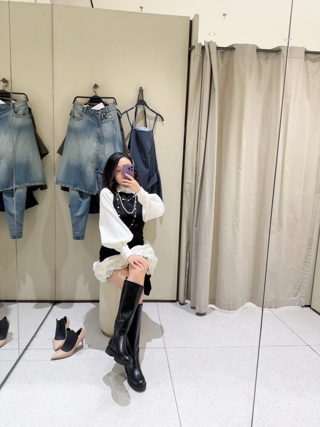 敢实况无修的白衬衫，搭配ZARA裙子不要泰美