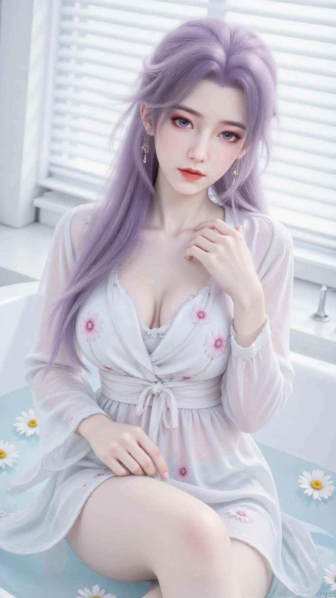 紫系女神6.1｜云霄仙子白色碎花浴袍