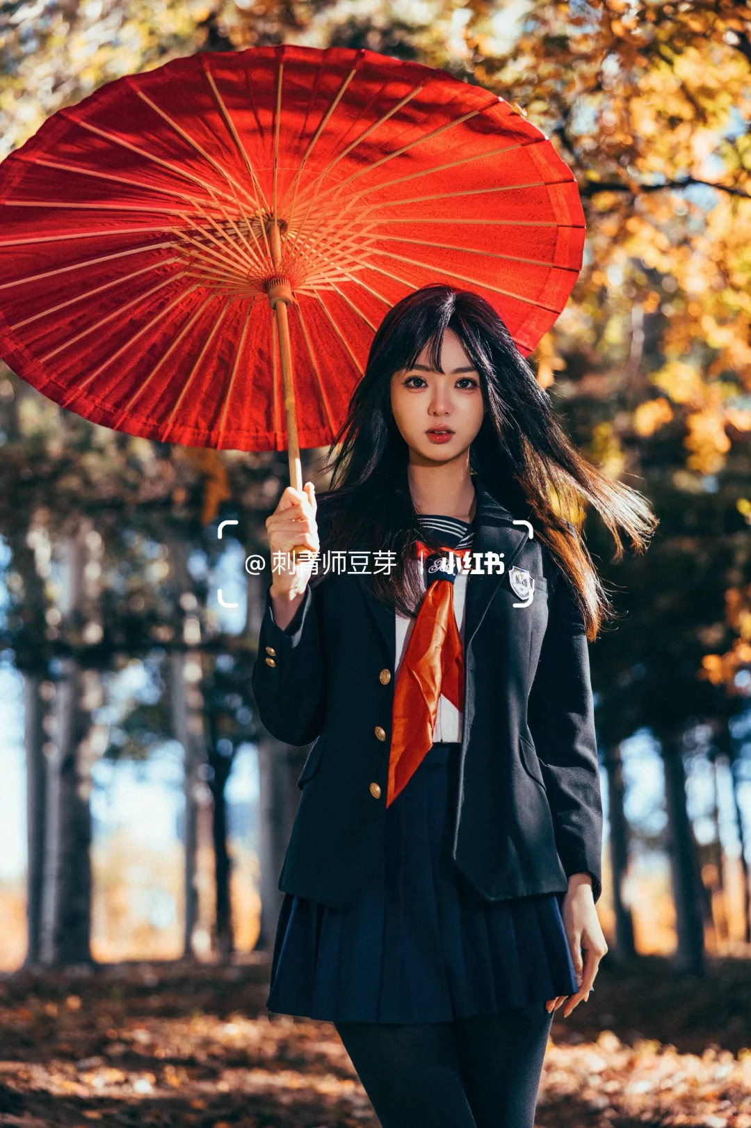 秋天 少女 枫叶 等待