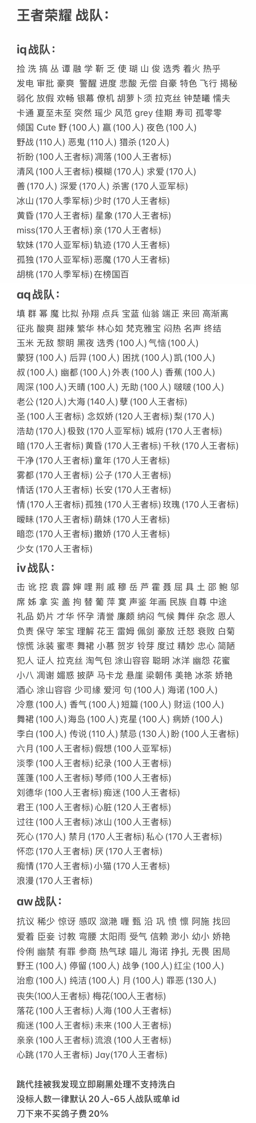 王者荣耀极品战队id