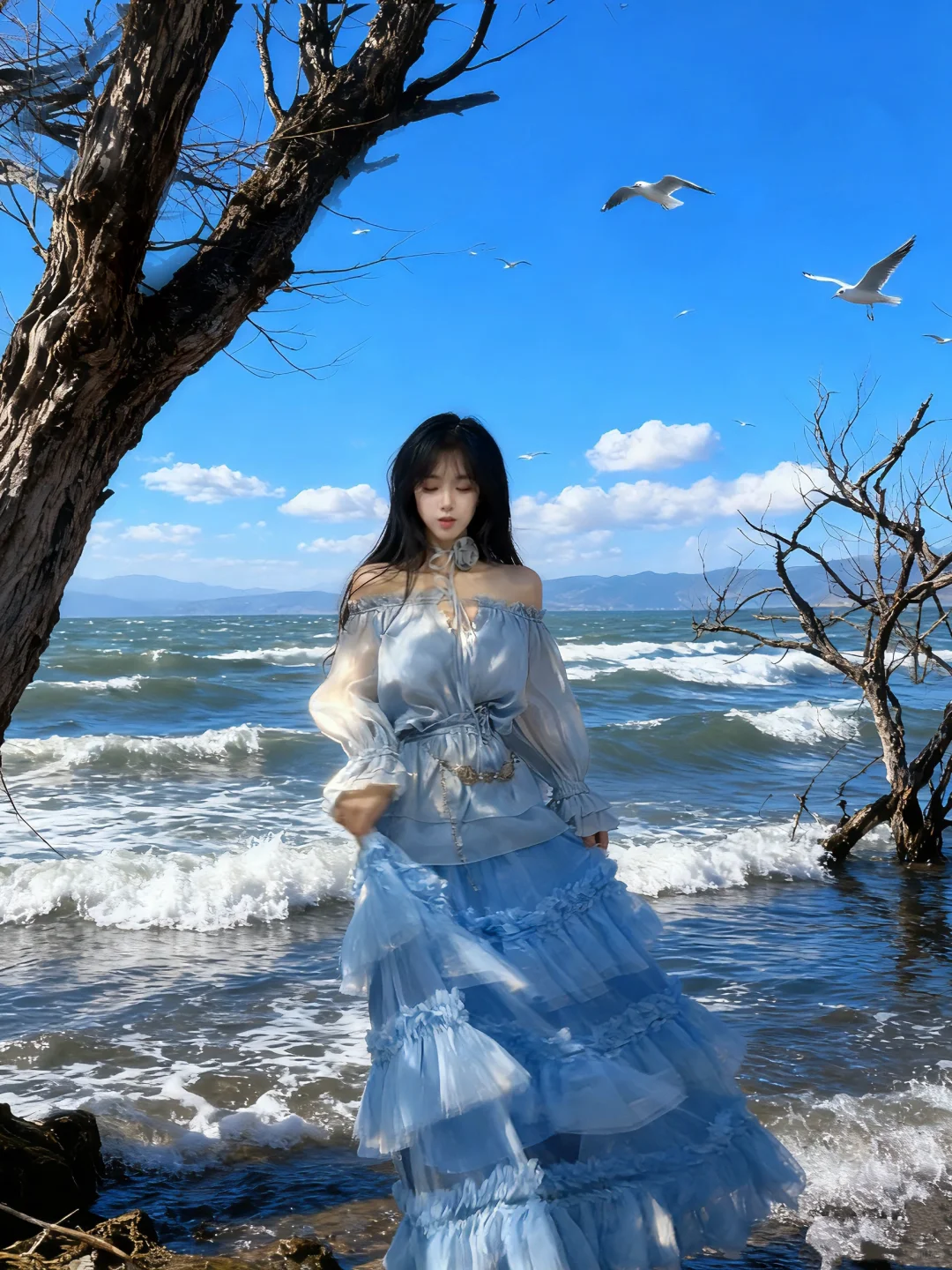 法式纯欲风🪽40小蓝裙🌊绝美海边氛围感