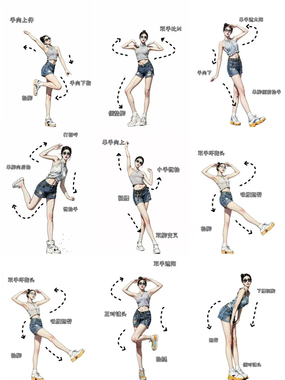 存一组辣妹拍照姿势，姐妹们收藏起来照着拍