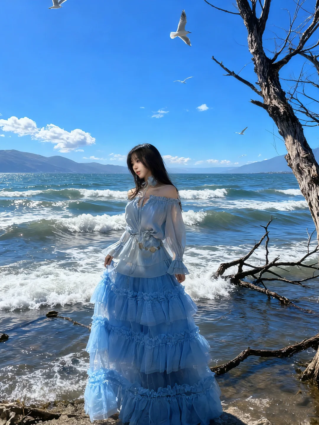 法式纯欲风🪽40小蓝裙🌊绝美海边氛围感