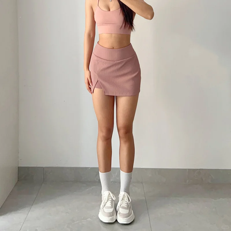 性感运动短裙纯色手机口袋瑜伽裙裤休闲跑步