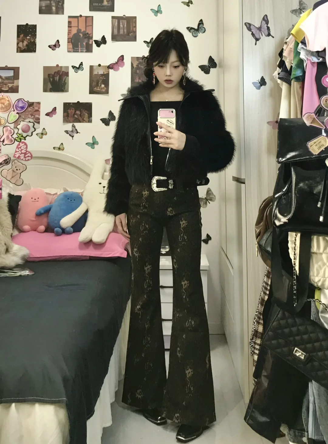 168|110 42r的皮草外套➕喇叭裤～辣妹穿搭