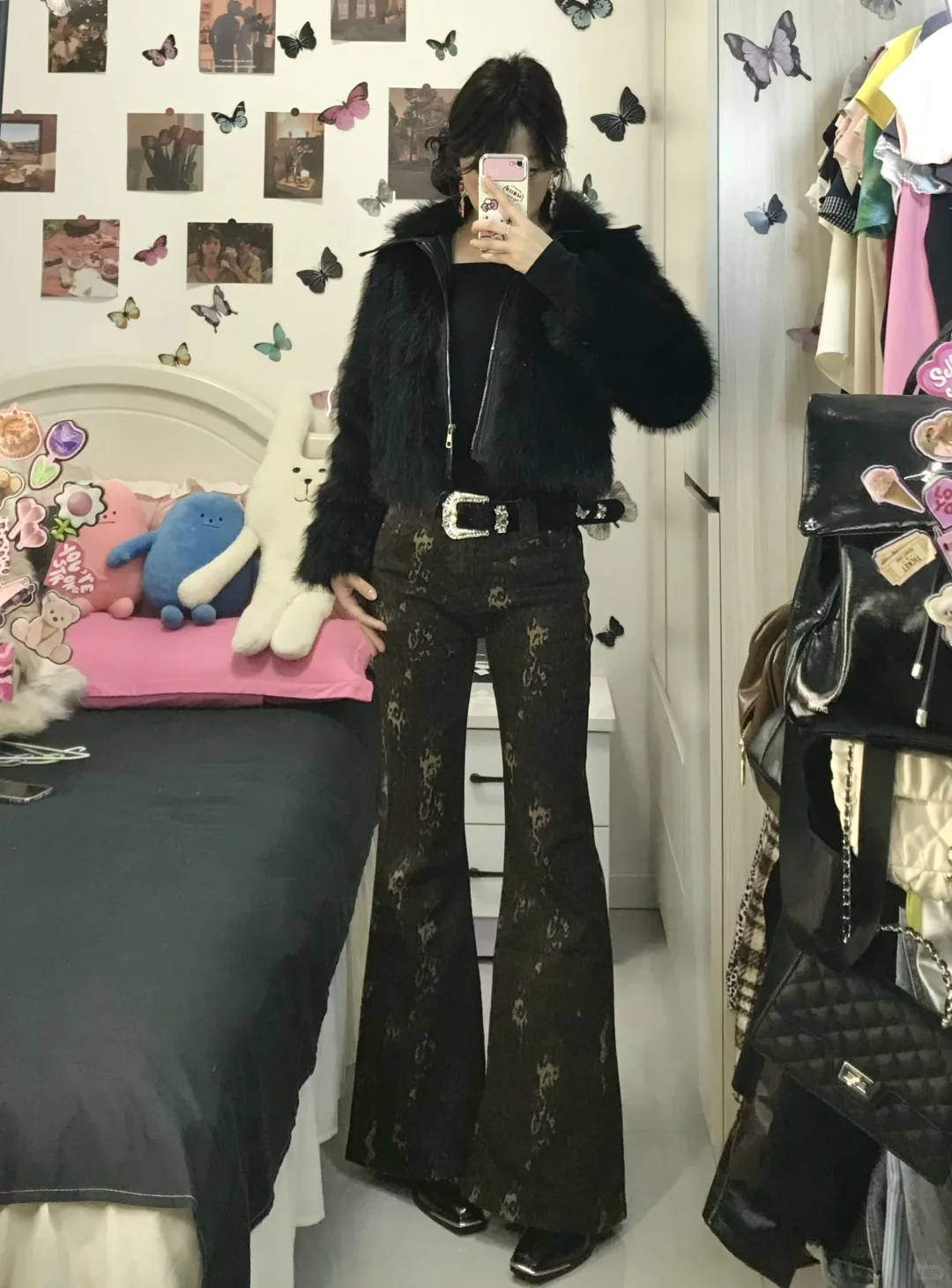 168|110 42r的皮草外套➕喇叭裤～辣妹穿搭