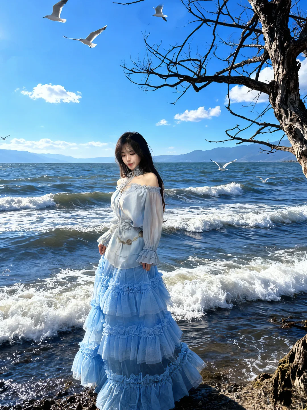 法式纯欲风🪽40小蓝裙🌊绝美海边氛围感