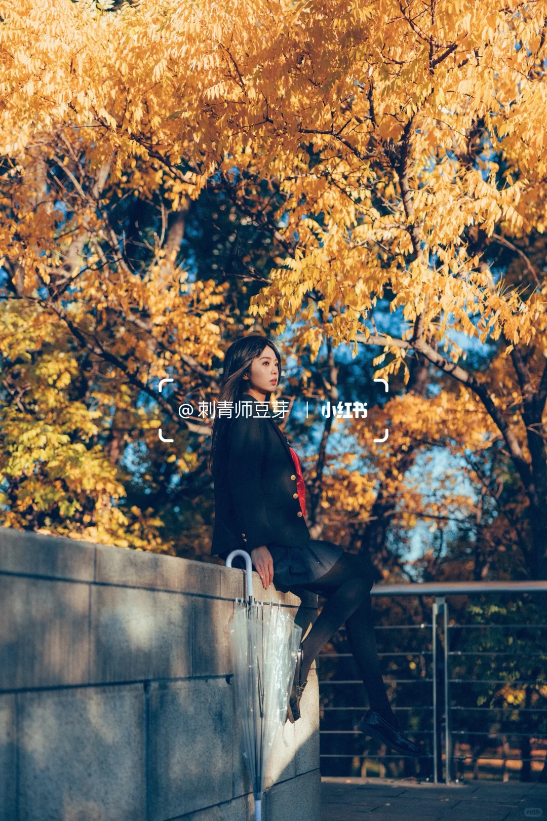 秋天 少女 枫叶 等待