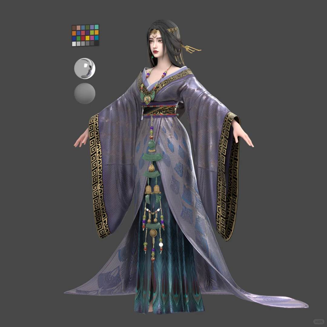 3D写实模型 古代战国袍女性角色设计