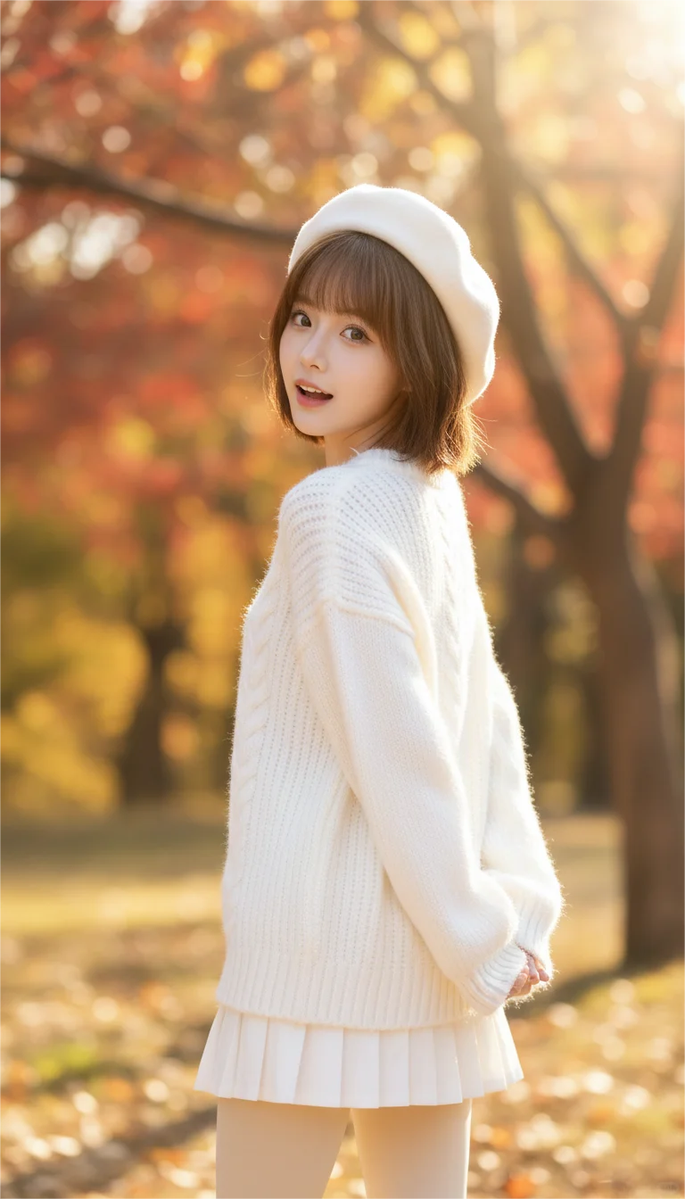 左滑~ 纯白× 贝雷帽｜秋日穿搭&氛围感写真