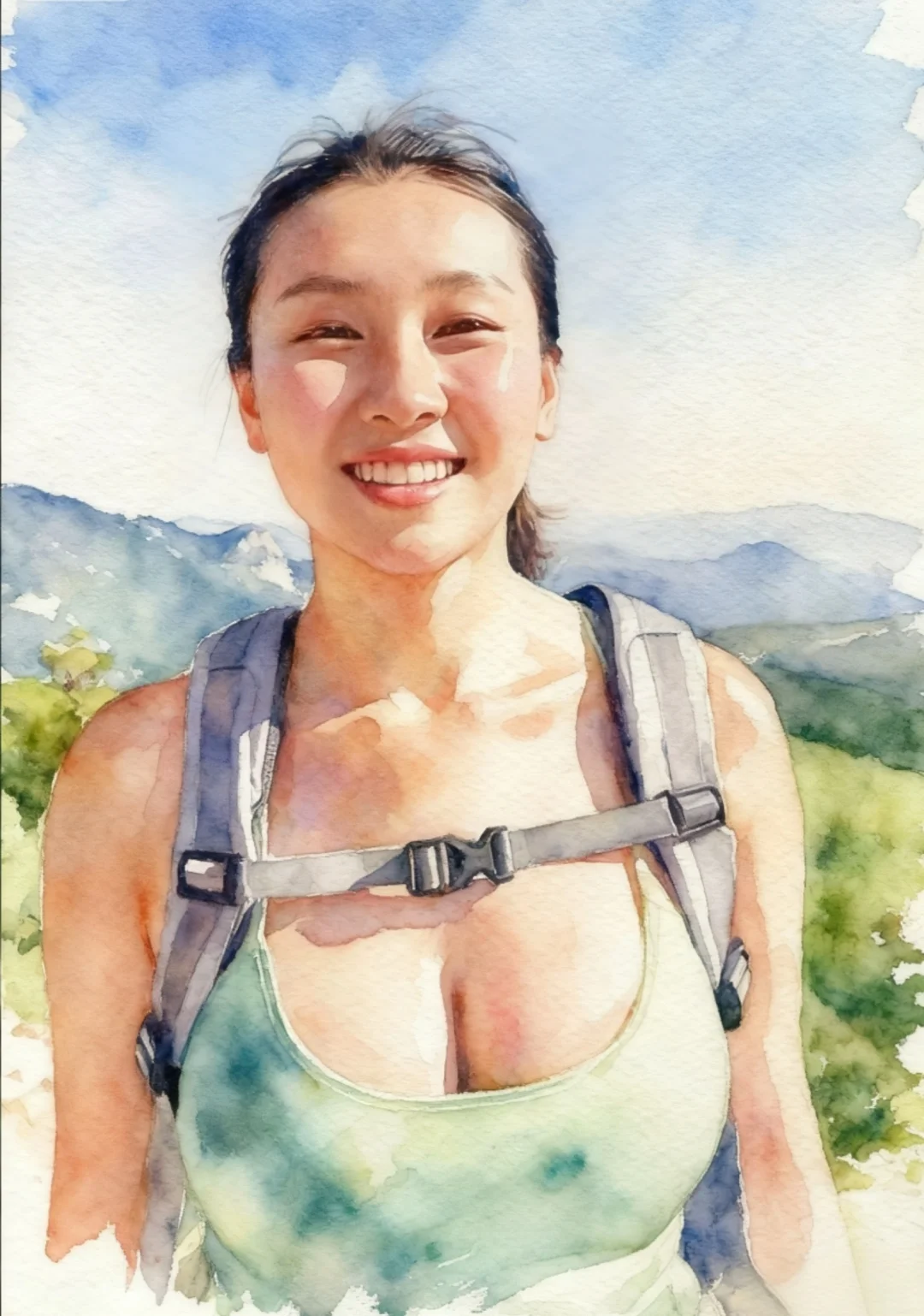 健身美女、水彩、素描～