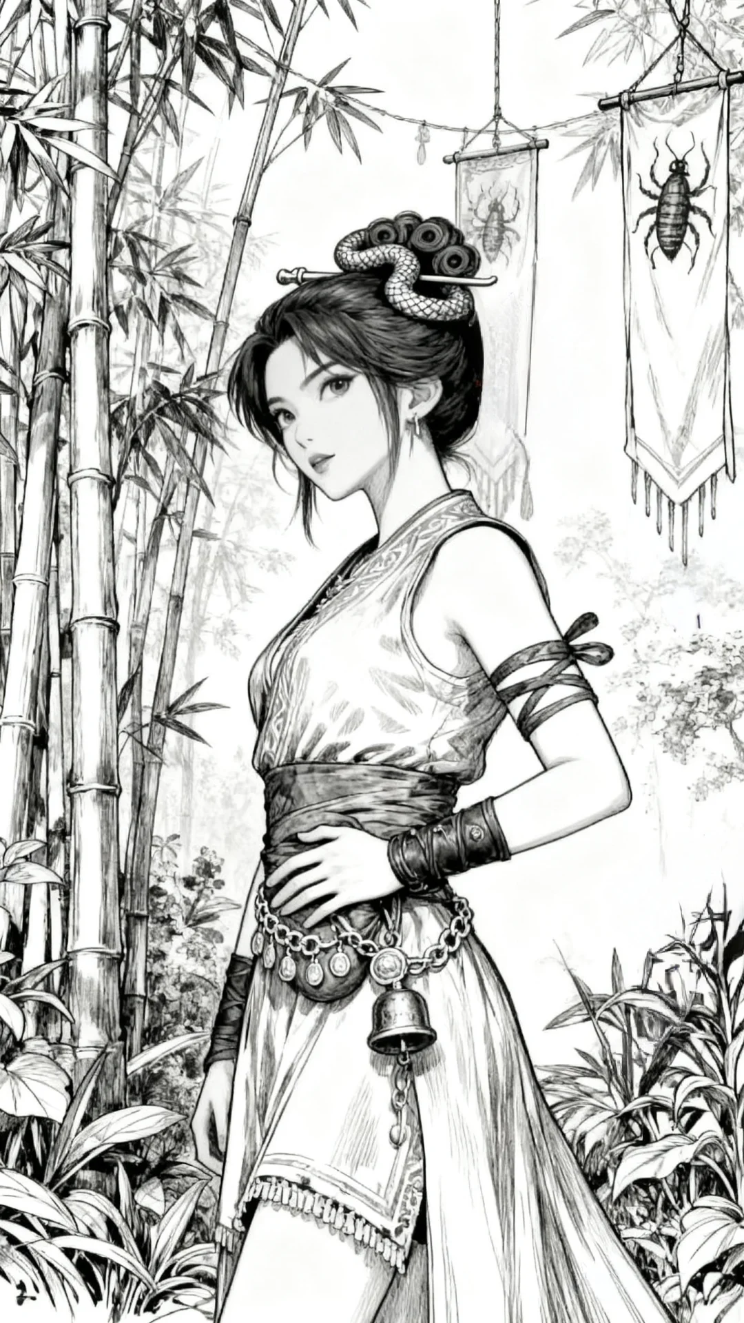 苗疆蛊女果然魅惑好看 ｜黑白线稿