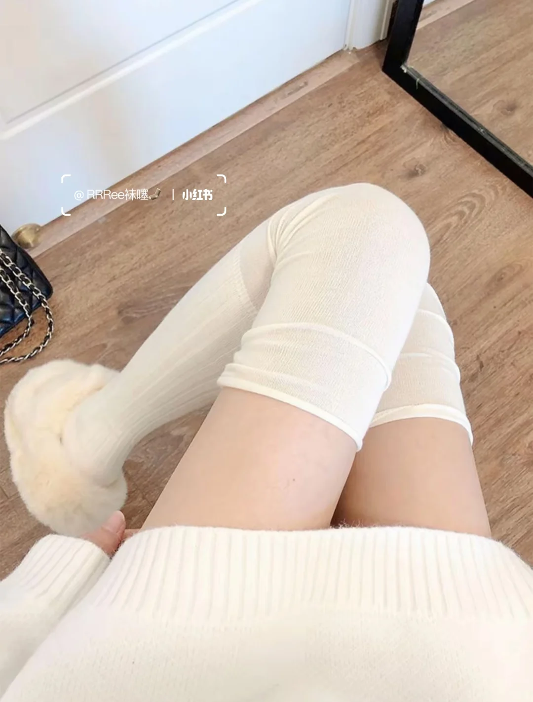 太鲨我啦!奶白过膝袜～清冷燕麦白配毛毛鞋绝