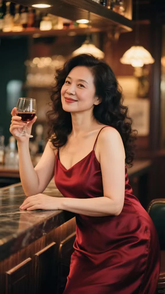 举杯成熟女人味，48岁阿姨的独特风采