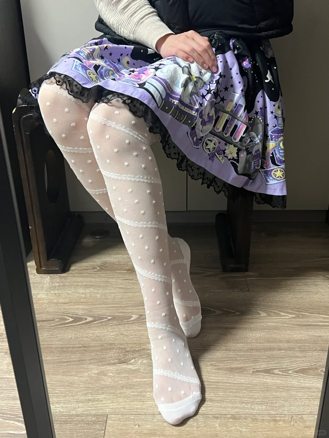 亲测，慎入 ap黑色波点过膝袜