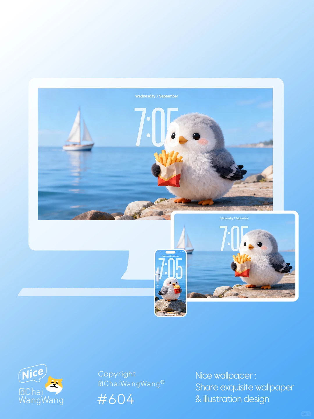 胖胖小贼鸥偷走你的薯条丨手机壁纸#604