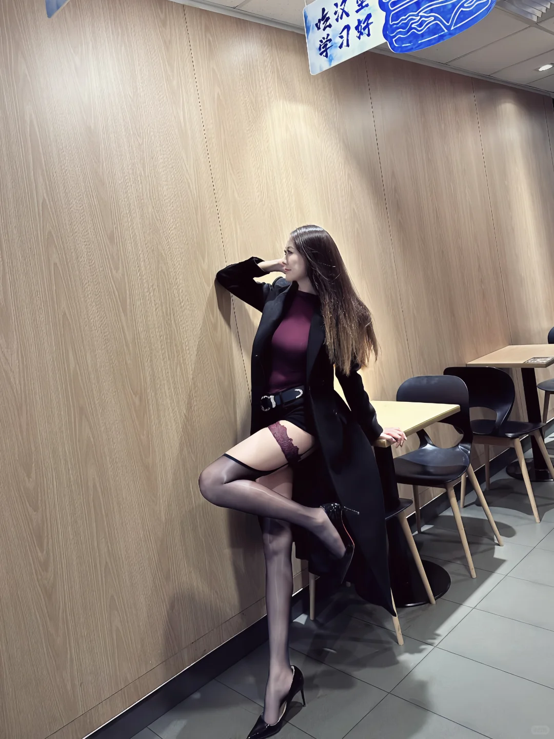 最爱的一款紫色腿环吊带袜！