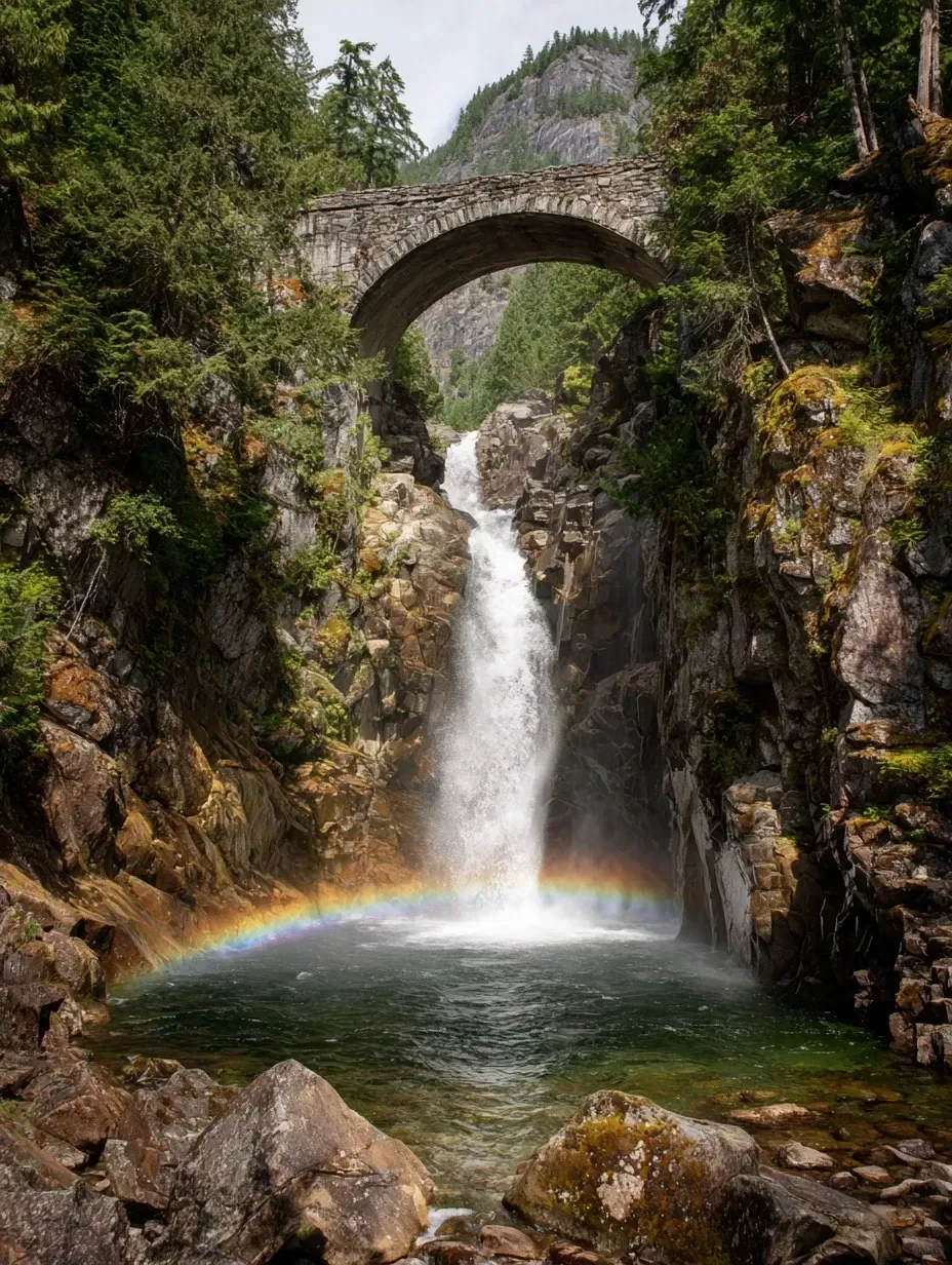 瀑布里，阳光像「魔法」一样洒落