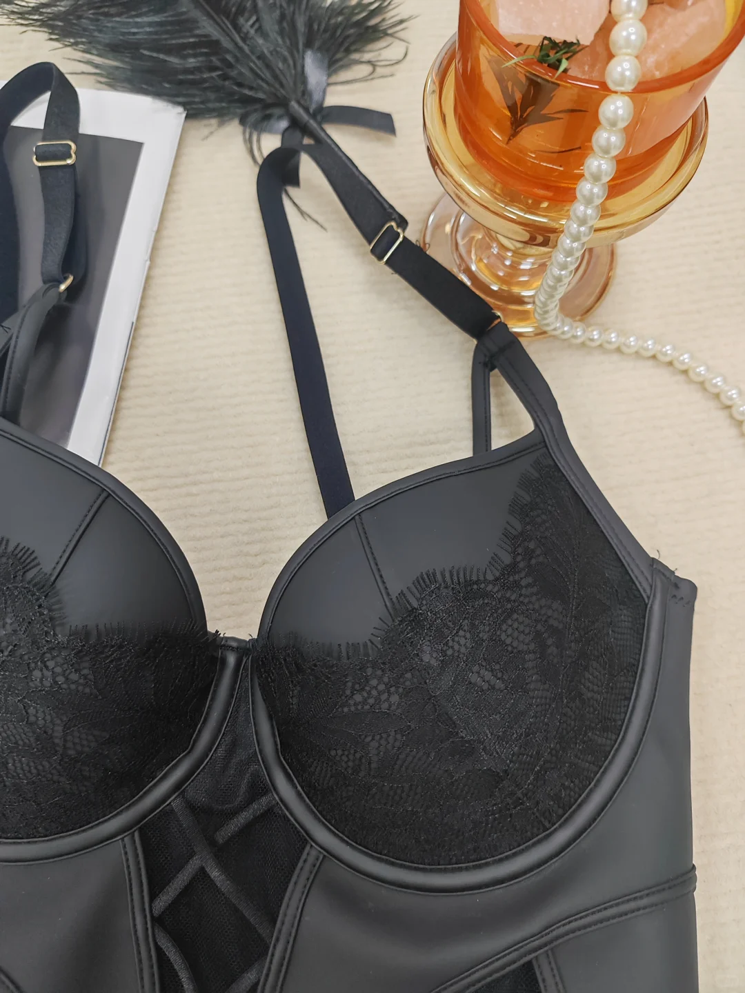野性皮质蕾丝黑调胸衣套装🤍私穿外搭双杀