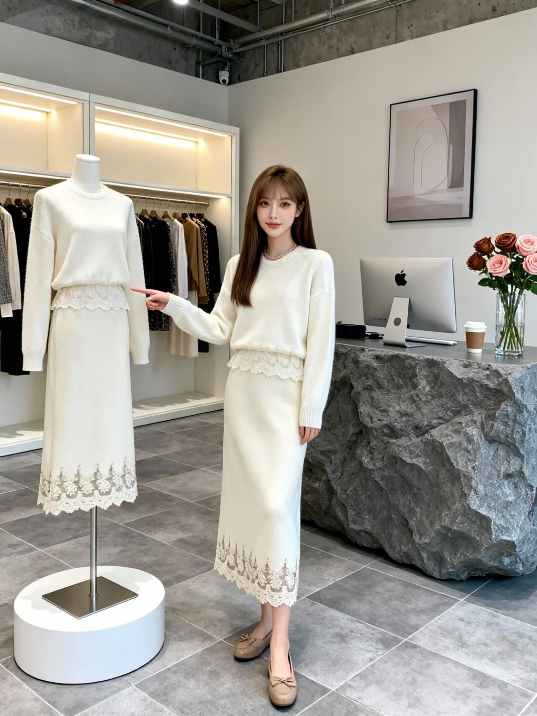 创意图片｜白色针织裙怎么穿出高级感