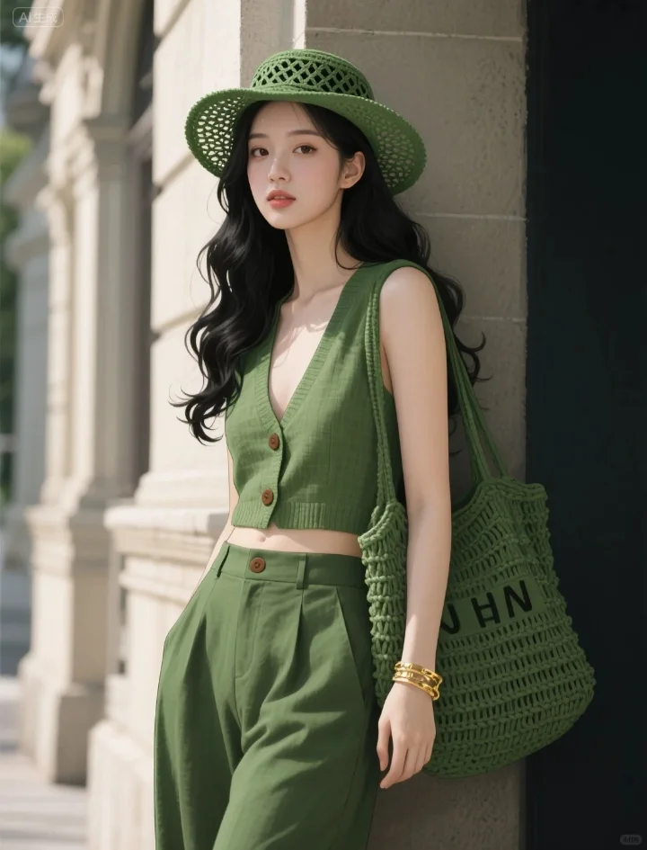 这身太适合夏天了！太绿了！薄荷绿香风背心