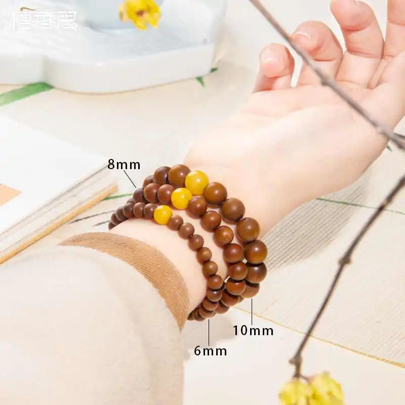 老山檀手串女款 黑肉沉水檀香木手链 天然