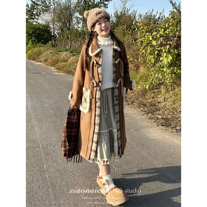 复古控必入！🧥棕格牛角扣太有范